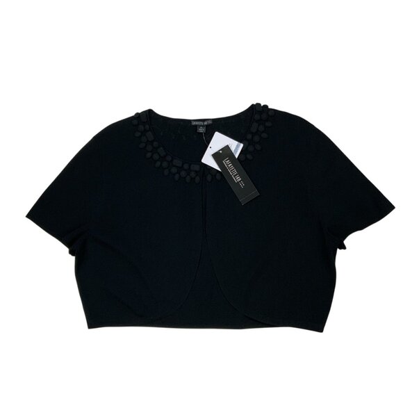 Lafayette 148 New York Bolero Cardigan Sweater XL Black Short Sleeve Crop Beaded - Picture 15 of 15